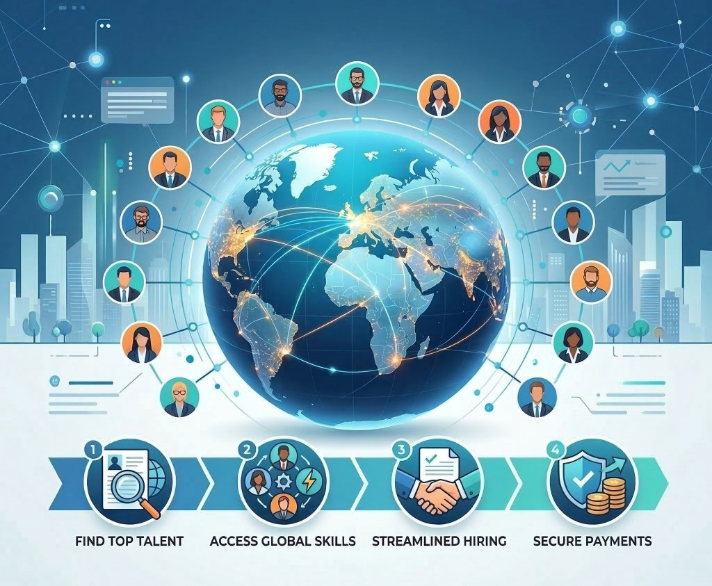 Marketplace for global workforce — find top talent, access global skills, streamlined hiring, secure payments